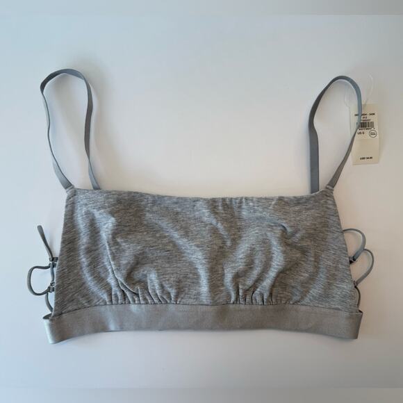 NWT Aerie Square Neck Side Lace-up Bralette Grey Size Small - Picture 1 of 6